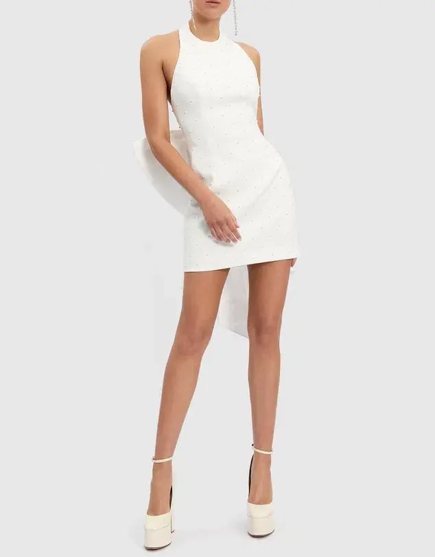 Rebecca Vallance Perle Bow Mini Dress White Size 8 photo 2