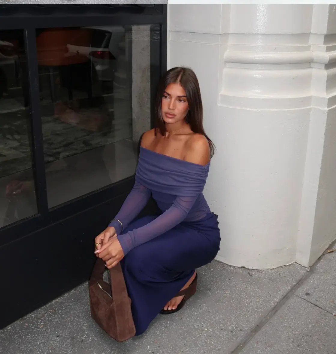 Benni Yasmin Off Shoulder Maxi Dress Navy Size 10 photo 4