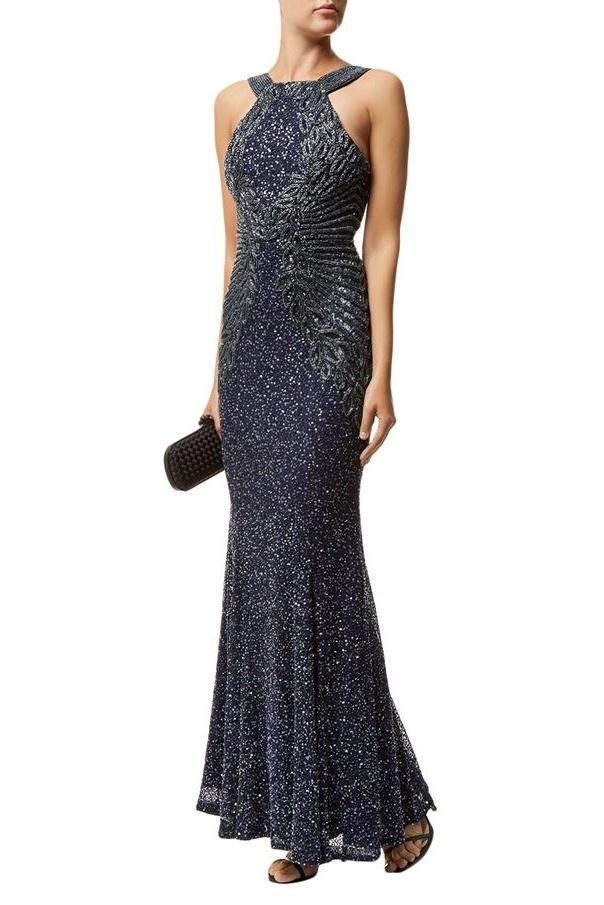 Rachel Gilbert Saskia Beaded Gown Navy Size AU 12 photo 3