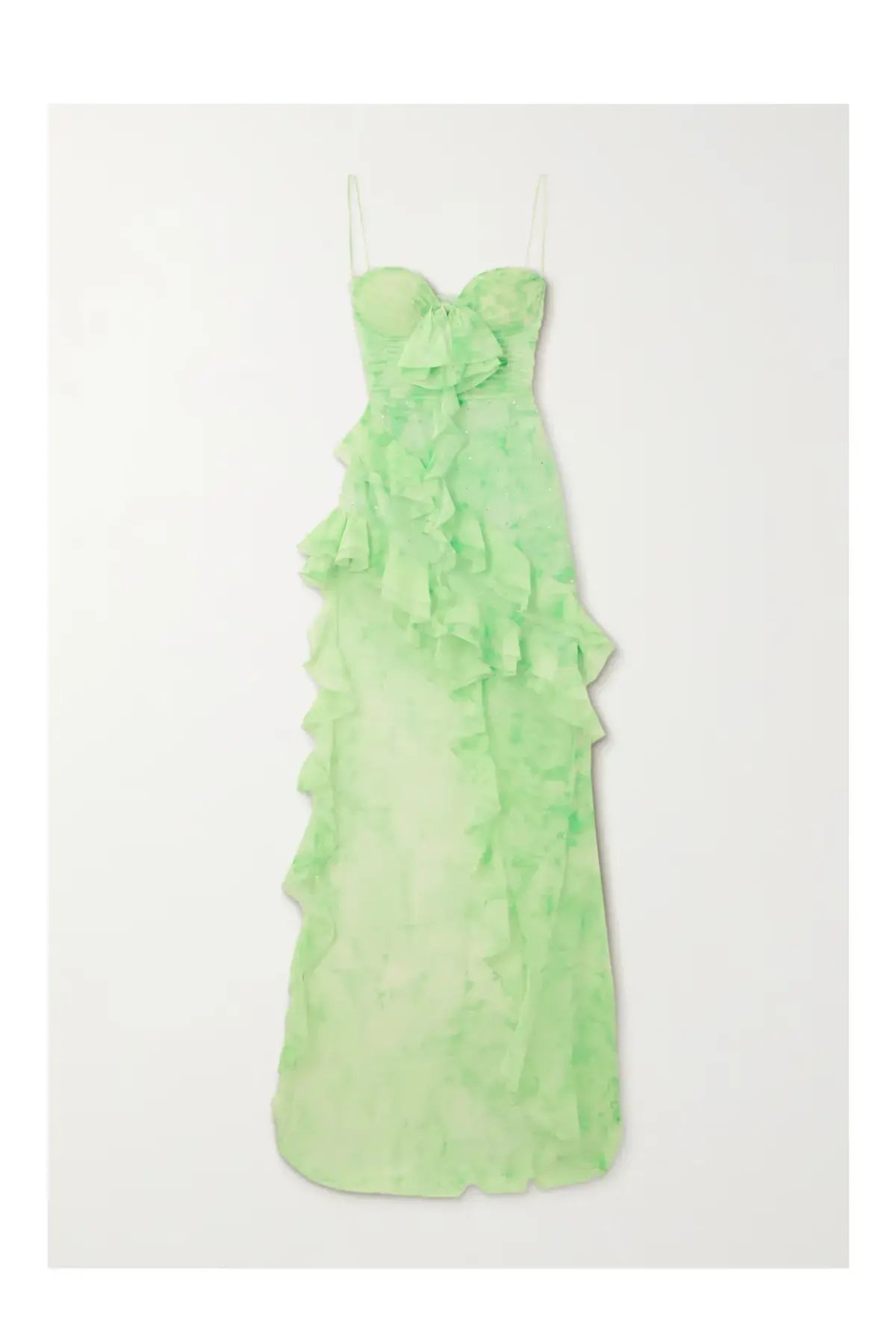 Alessandra Rich Asymmetric Embellished Tie-Dyed Silk-Georgette Gown Green Size 38/ AU 8 photo 2