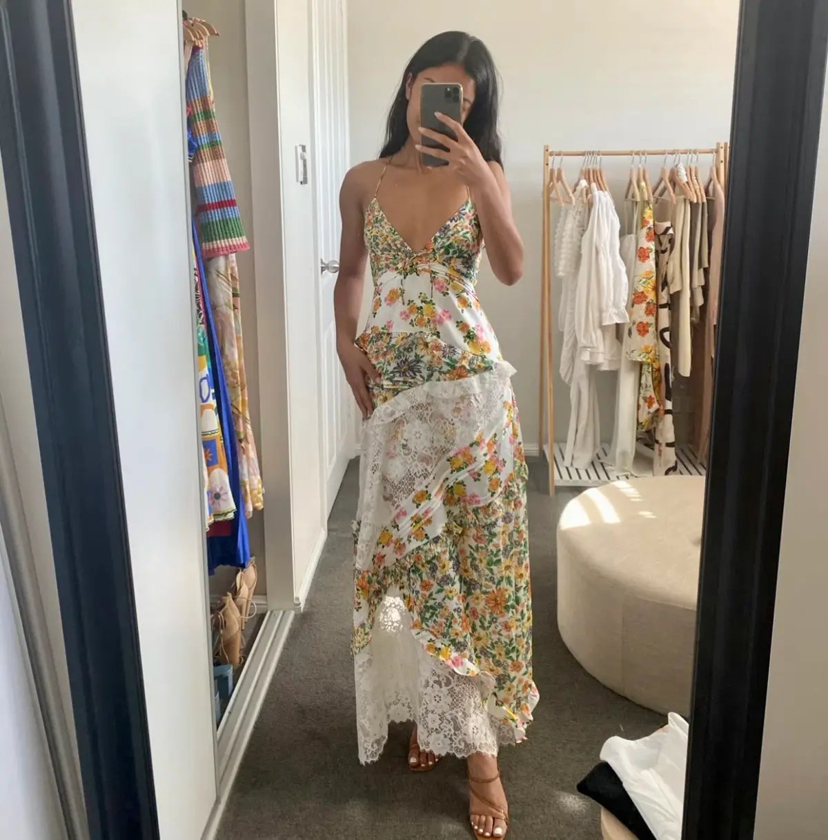 For Love and Lemons Rosalyn Maxi Dress White Size AU 10 photo 3