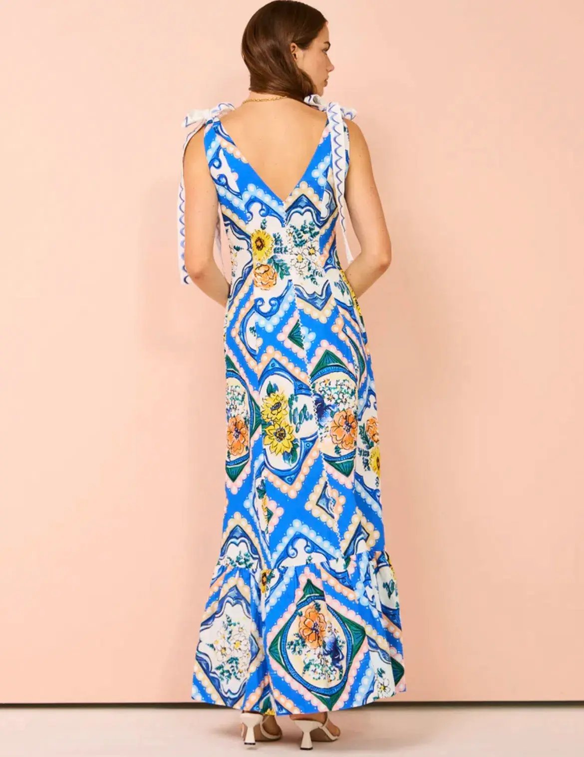 By Nicola Adoncia Tie Shoulder Maxi Dress Azure Floral Size 6 photo 2