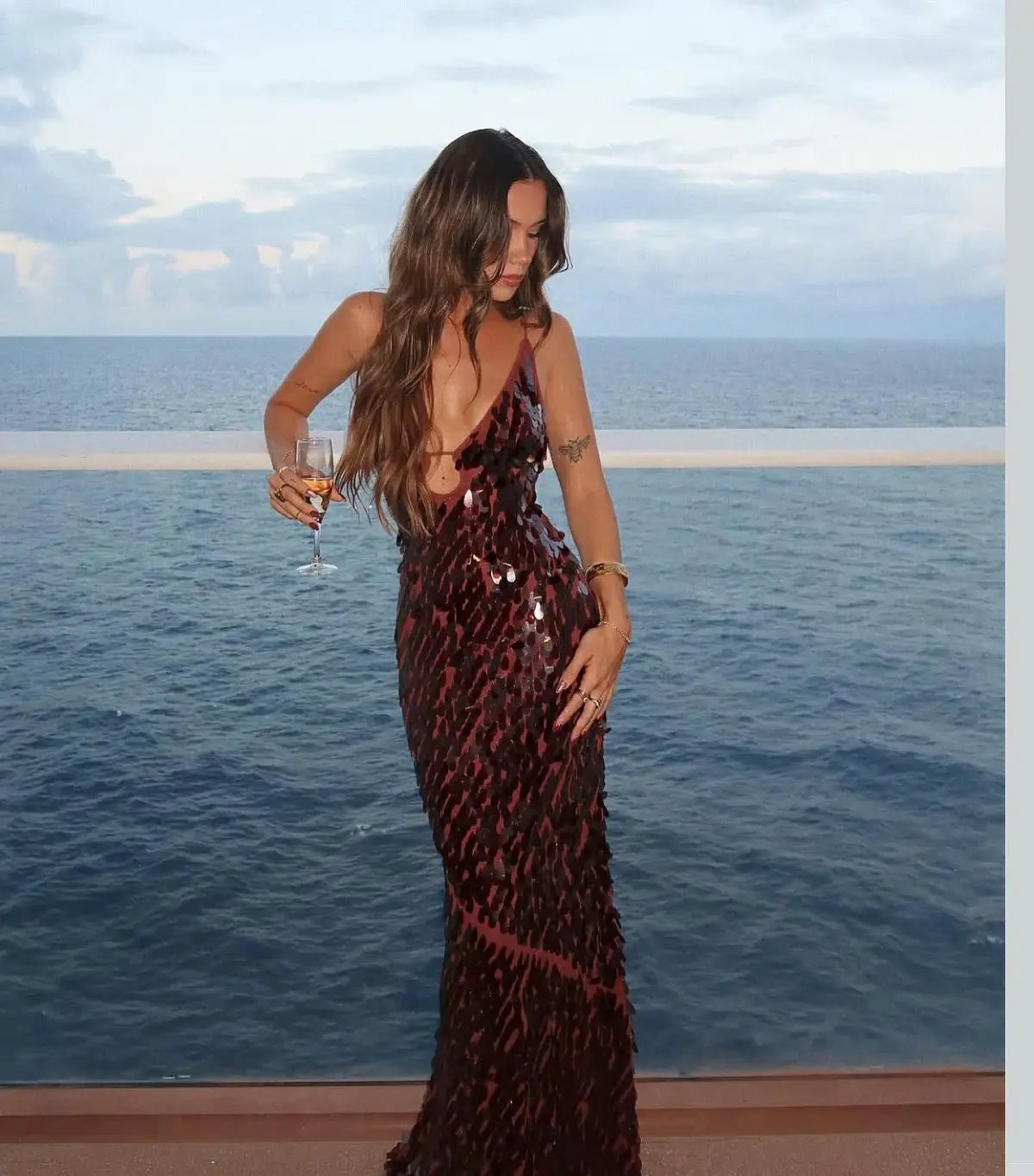 Misha Collection The Sapphire Sequin Maxi Dress in Fig Size 8/S photo 5
