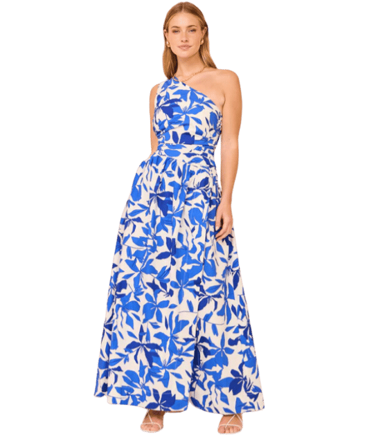 Shona Joy Bleue Asymmetrical Cut Out Maxi Dress In Ivory/Aqua photo 6