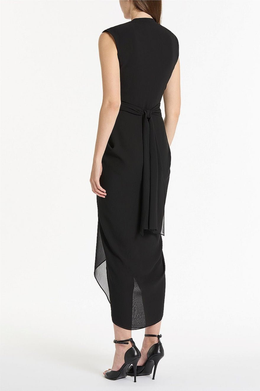Carla Zampatti Black Georgette Waterfall Sleeveless Dress photo 2