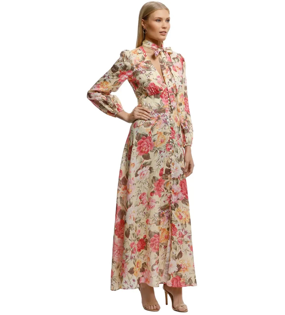 Zimmermann Honour Plunge Maxi Dress Lemon Floral Size 0/AU 8 photo 2
