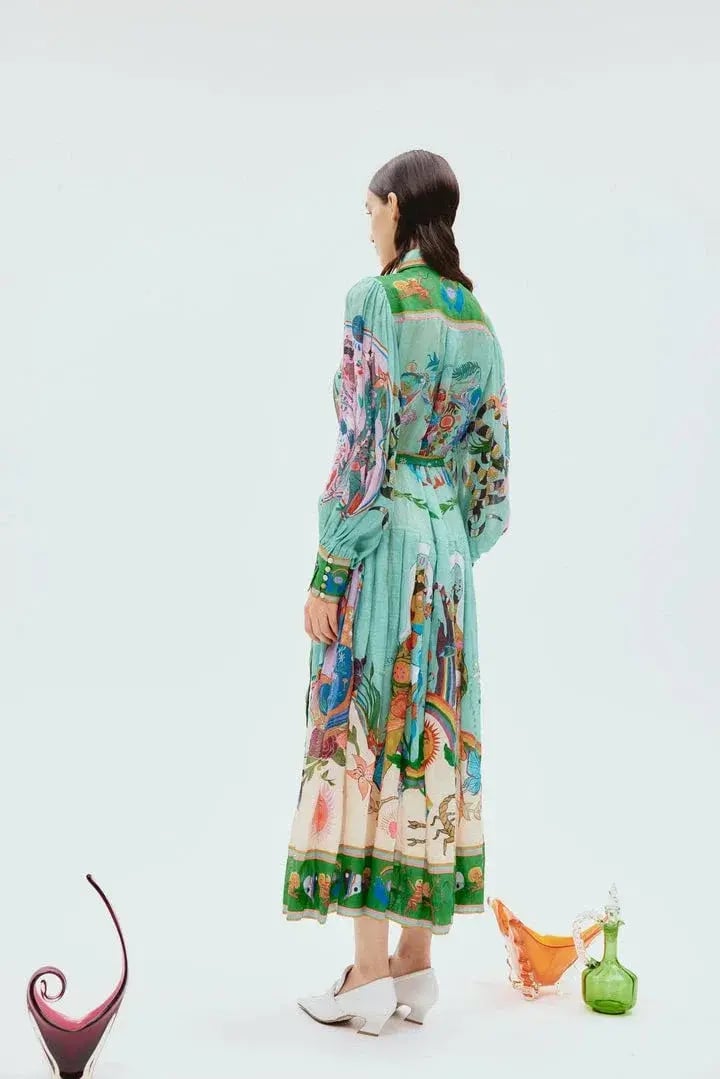 Alemais Evergreen Midi Shirtdress Green/Print Size 14 photo 2