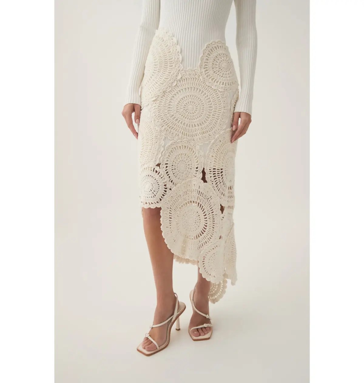 Aje Mosaic Crochet Midi Dress Ivory Size Small / AU 8 photo 3