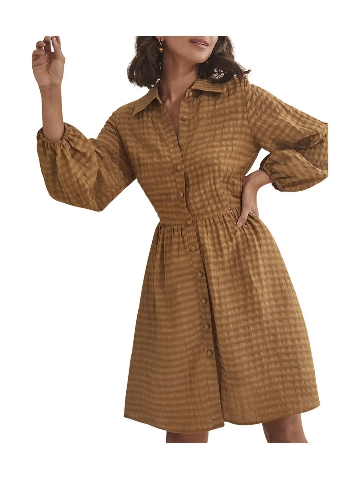 Country Road Puff Sleeve Mini Dress Brown Size 10 photo 3