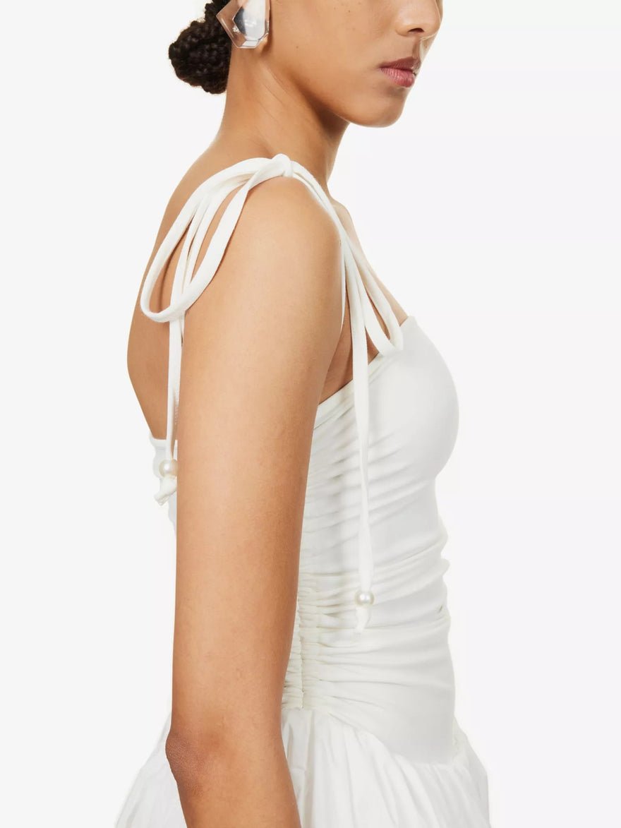 Amy Lynn Puffball Ruched Stretch-Cotton Midi Dress - White photo 4