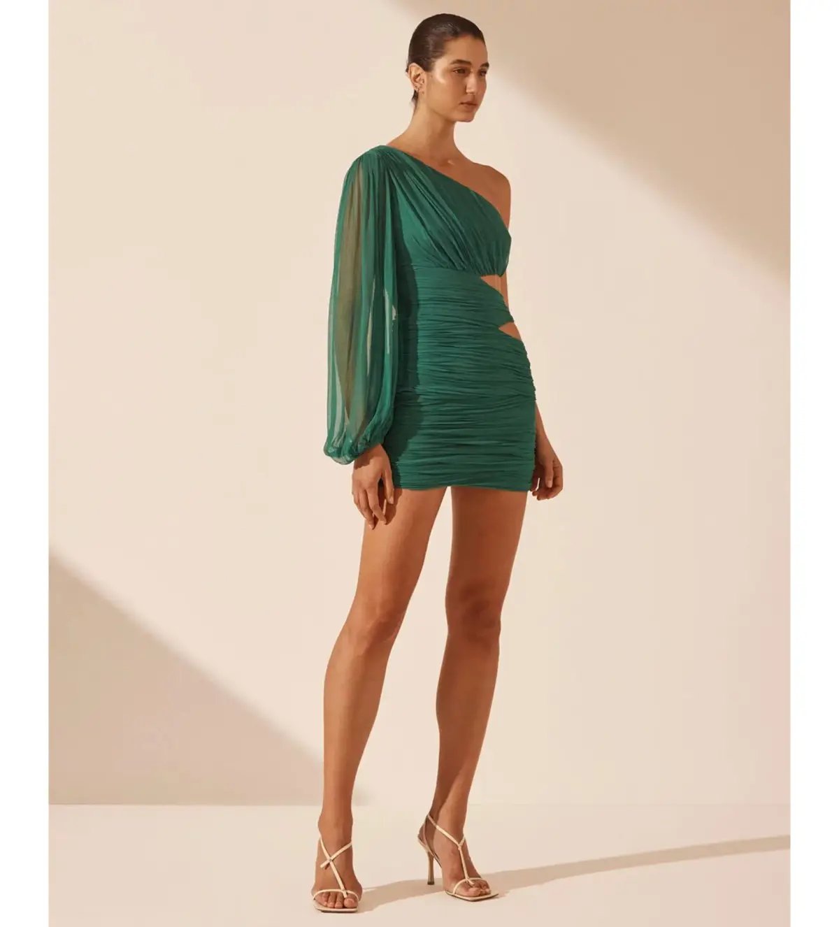 Shona Joy Margot One Shoulder Cut Out Mini Dress in Evergreen Size AU 10 photo 2