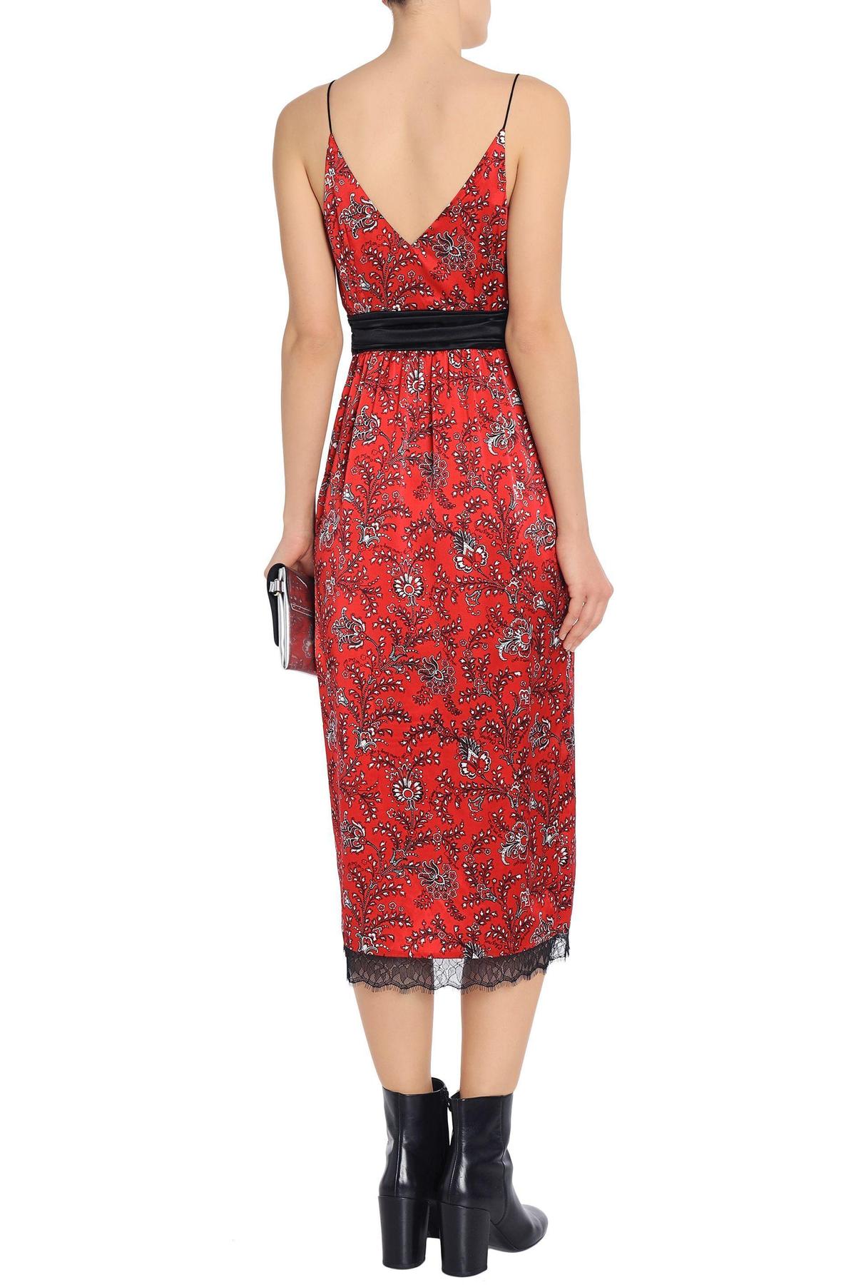 Cinq A Sept Petra Lace Trimmed Silk Satin Midi Dress Print Size 6 photo 2