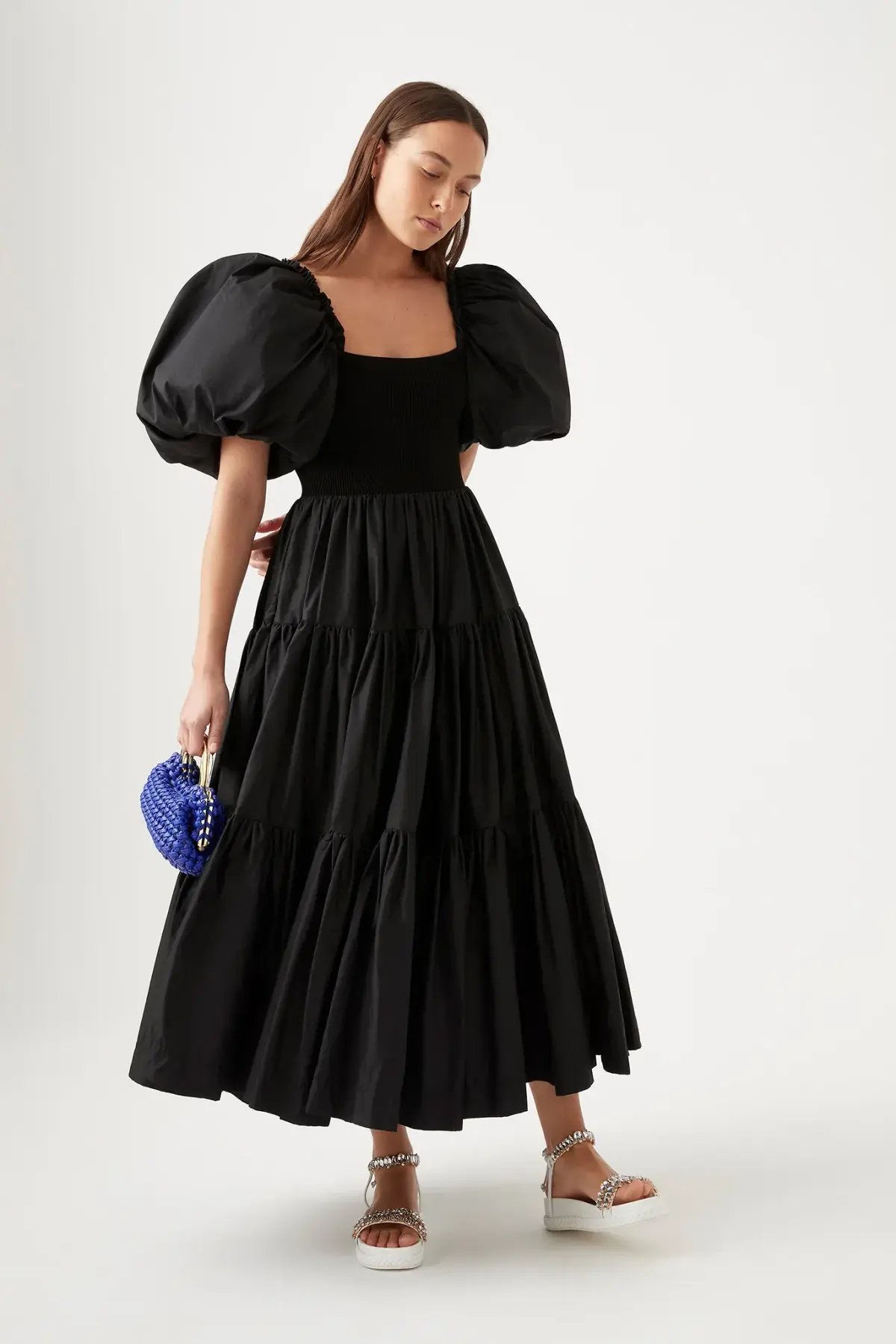 Aje Cherished Casa Puff Sleeve Midi Dress Black Tiered Size AU 8 photo 5