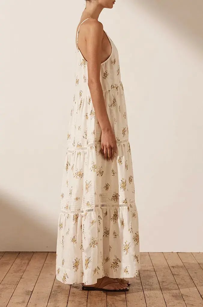 Shona Joy Lila Linen Pin Tuck Sleeveless Maxi Dress Print Size 8 photo 3