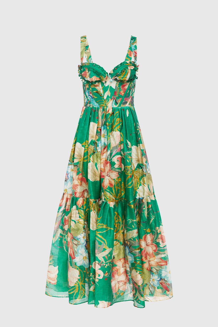 Leo Lin Rose Bustier Midi Dress - Opulent Print in Verdant photo 3
