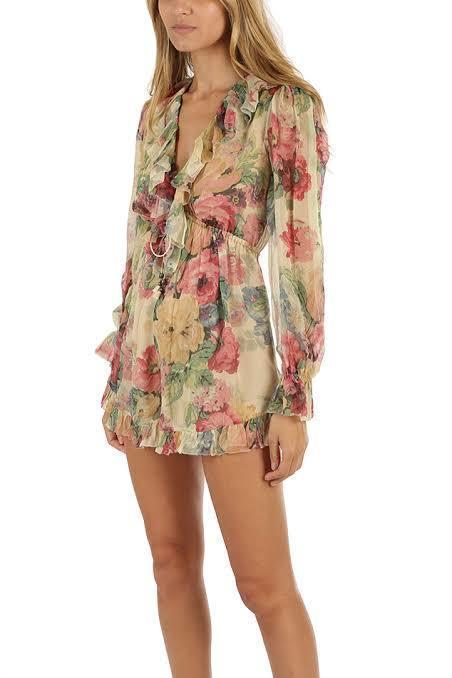 Zimmermann Melody Floating Playsuit Taupe Floral Size 6 photo 2