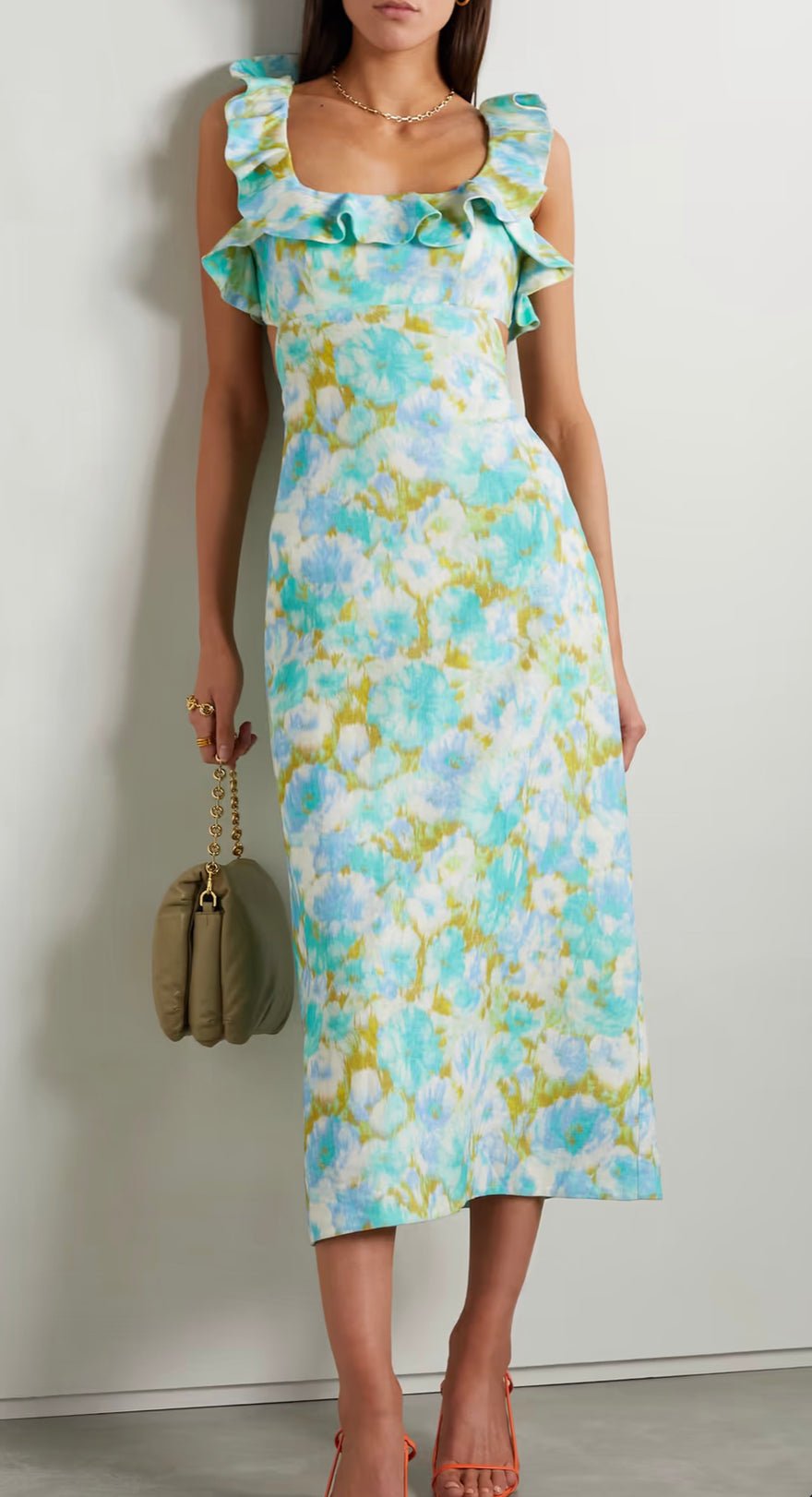 Zimmermann High Tide Open-back Ruffled Floral-print Linen Midi Dress Size 2 photo 2