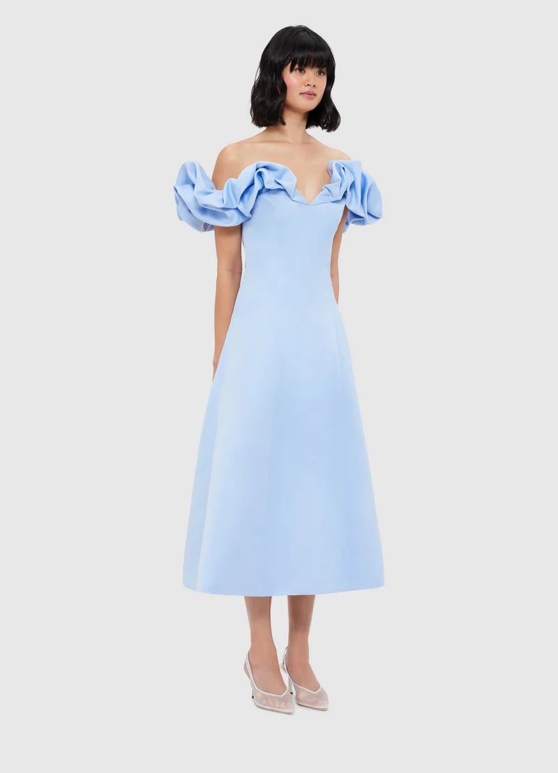 Leo Lin Annie Off Shoulder Frill Midi Dress - Sky Blue photo 4