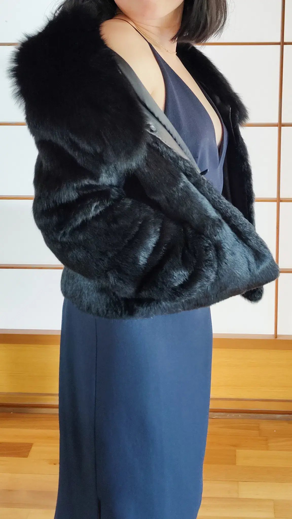 Black Genuine Rabbit Fur Jacket with Fox Collar in Small / AU 8 photo 5