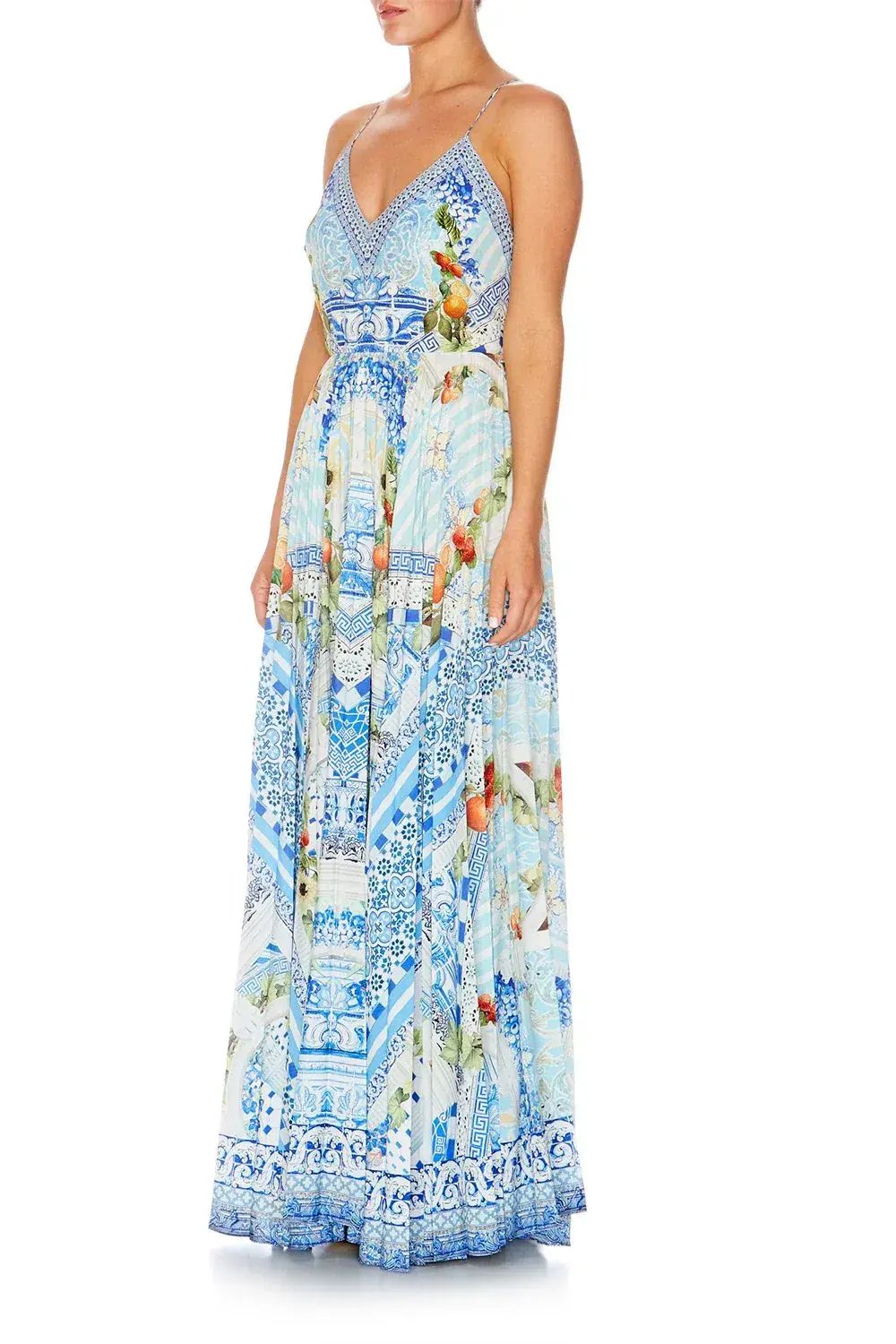 Camilla A Night To Remember Crystal Embellished Printed Blue Silk Maxi Dress Size M / AU 12 photo 2