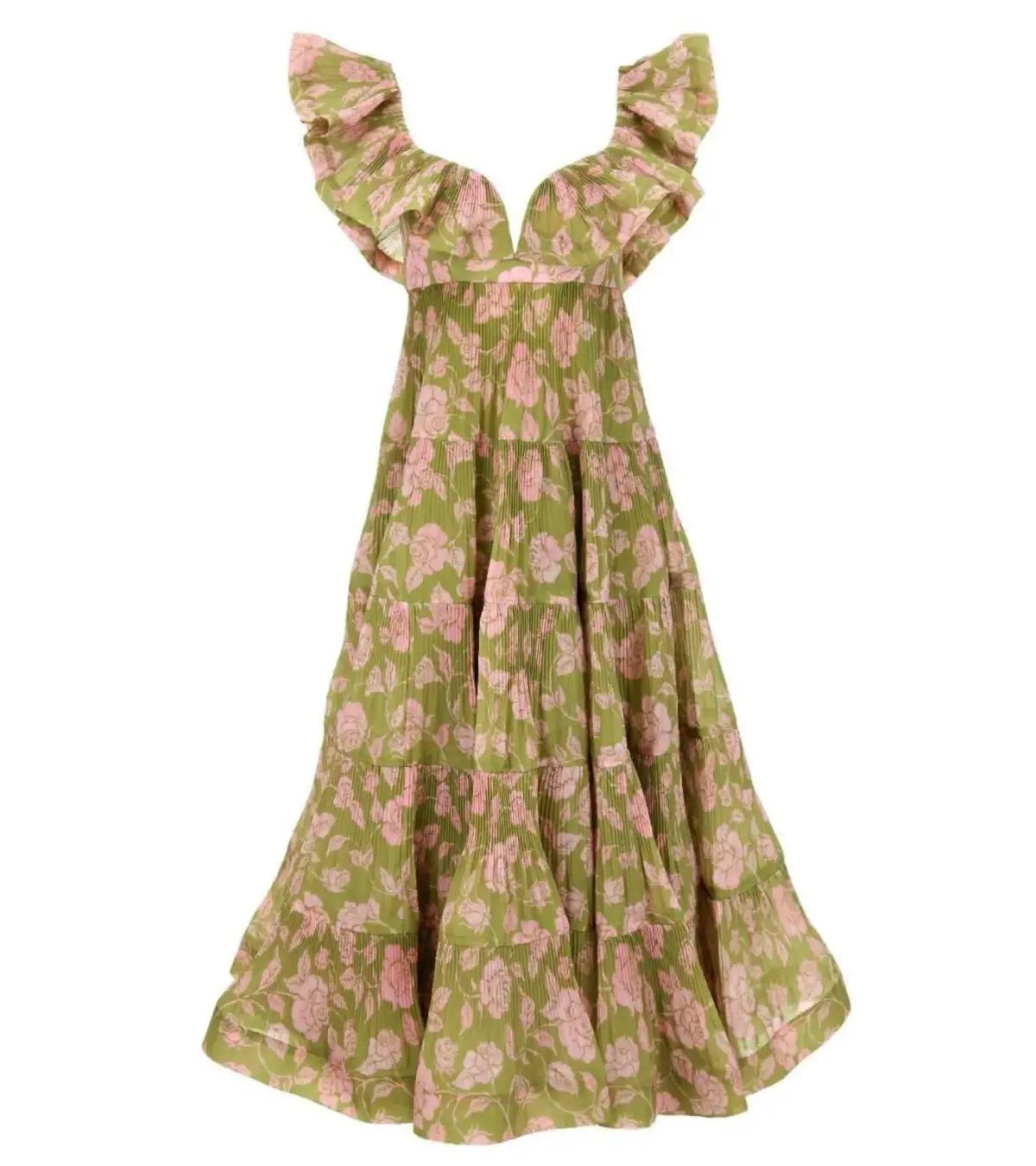Zimmermann Lovestruck Pleated Gown Olive and Pink Rose Size 2 / AU 8-10 photo 8