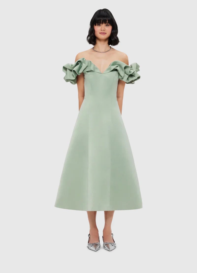 Leo Lin Annie Off Shoulder Frill Midi Dress - Sage photo 3