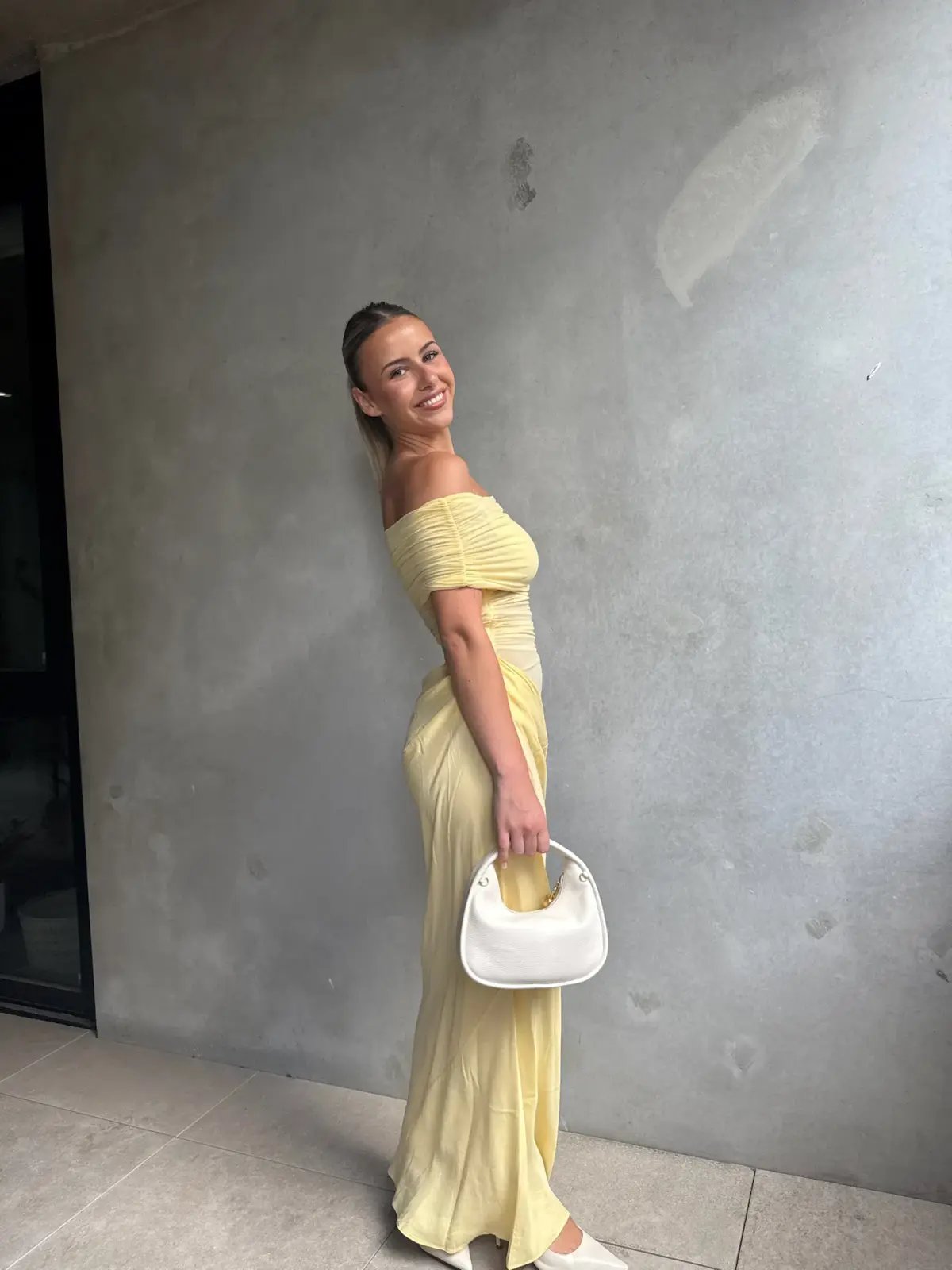 Benni Nico Off Shoulder Maxi Dress Butter Size 8 photo 3