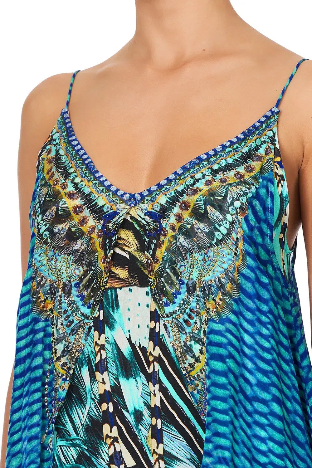 Camilla Flared Mini Dress With Sheer Overlay in Marine Queen Size 6 photo 4
