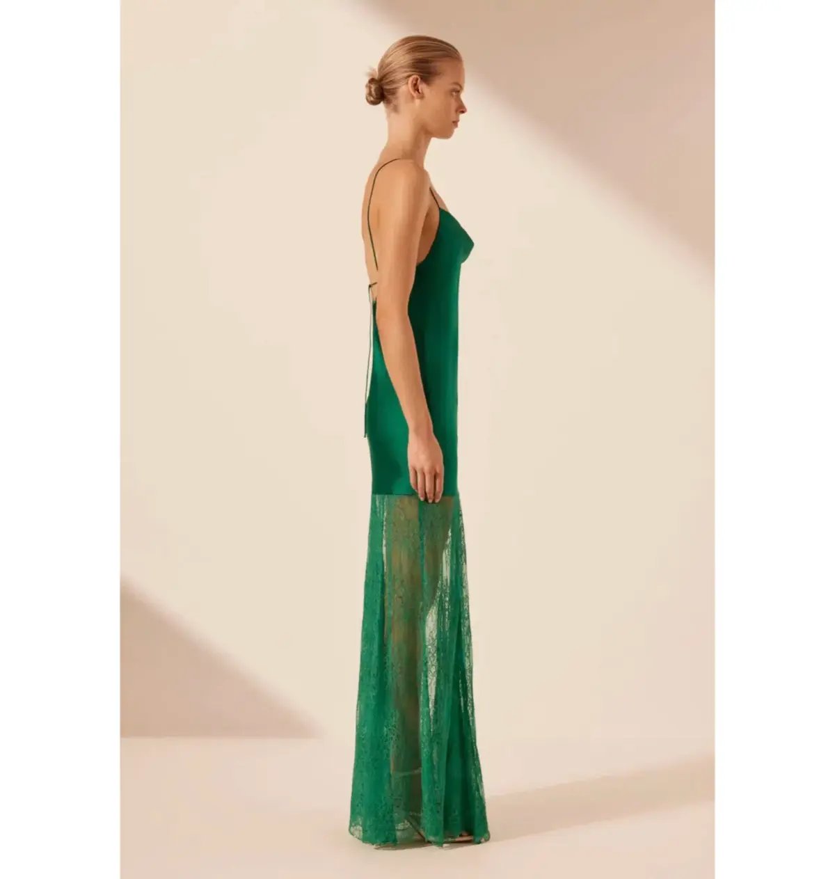Shona Joy Elle Silk Lace Cowl Maxi Dress Emerald Green Size AU 8 photo 3