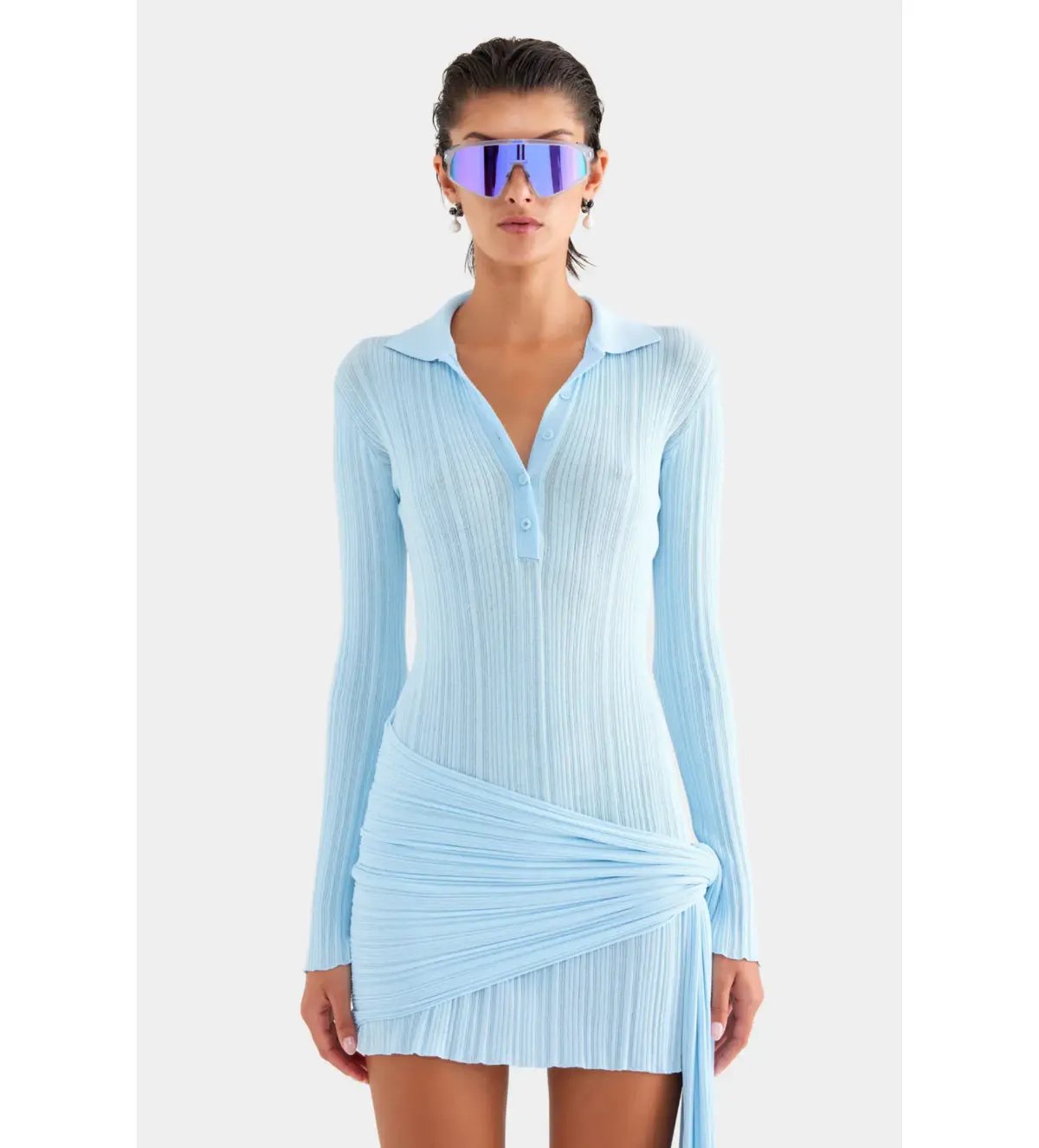 Venroy Collared Knit Mini Dress Powder Blue Size S/AU 8 photo 2