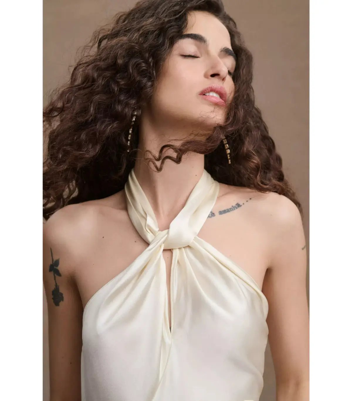 Ronny Kobo Samra Satin Twist-Halter Column Gown Cream Size AU 12 photo 2