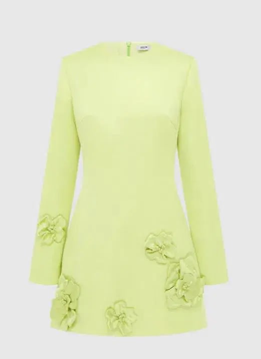 Leo Lin Aliza Long Sleeve Petal Mini Dress Chartreuse Size AU 10 photo 4