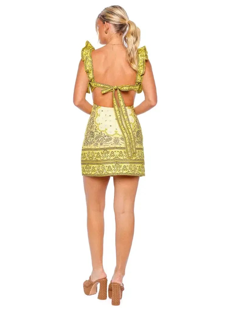 Zimmermann Matchmaker Frilled Mini Dress Yellow Bandana Size 0P / AU 6 photo 5