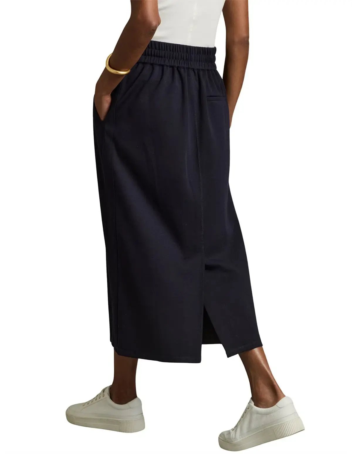 Reiss Nora Ruched Jersey Midi Skirt Navy Size AU 12 photo 3