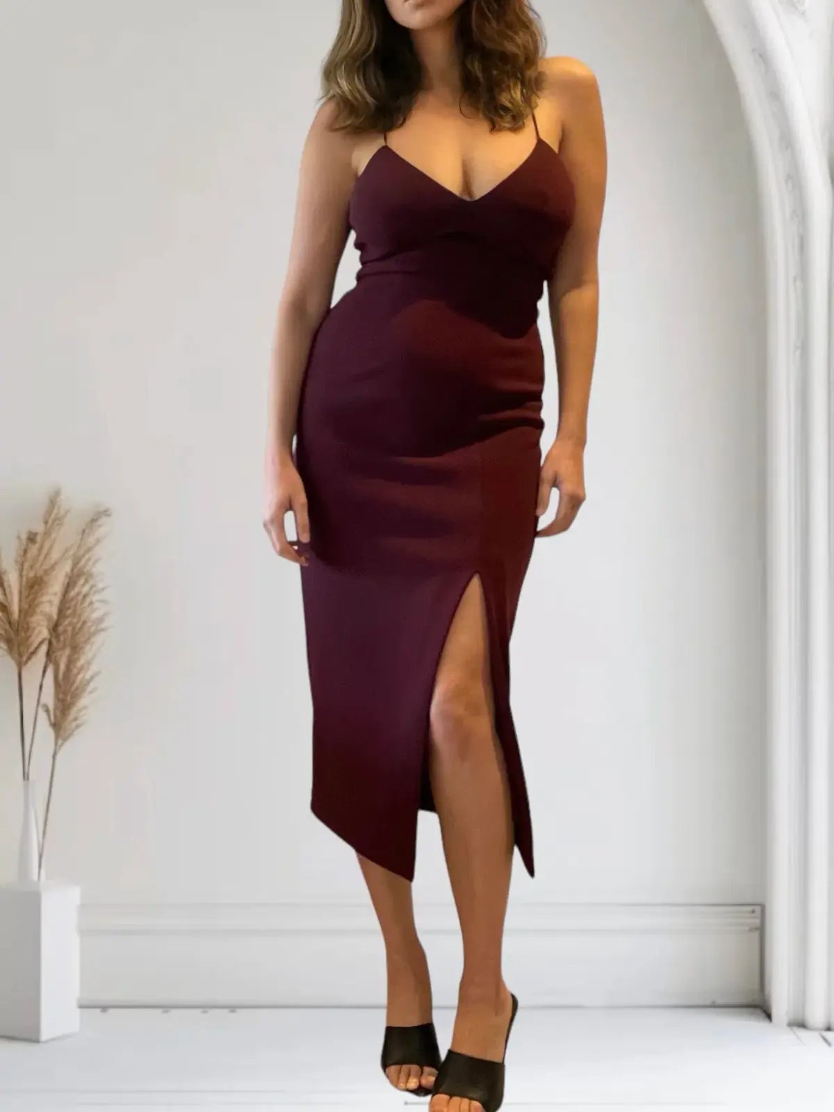 Sheike Midi Dress with Side Split Burgundy Size 10 photo 2