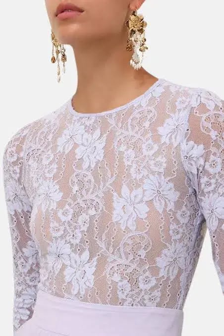 Zimmermann Long Sleeve Lace body suit & Skirt light blue photo 4