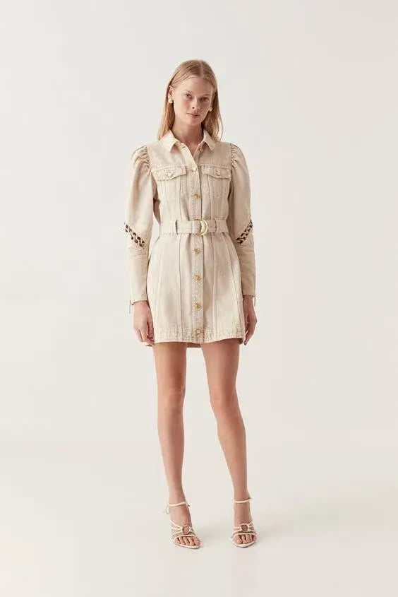 Aje Effie Braided Denim Dress Beige photo 2