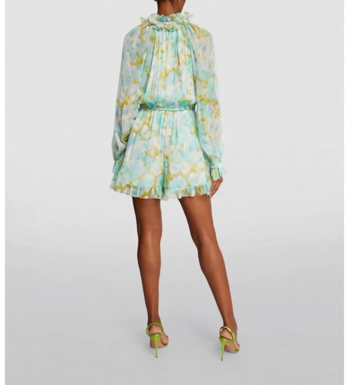 Zimmermann High Tide Flutter Embellished Floral-Print Silk-Crepon Playsuit Green Size 1/AU 8 photo 3