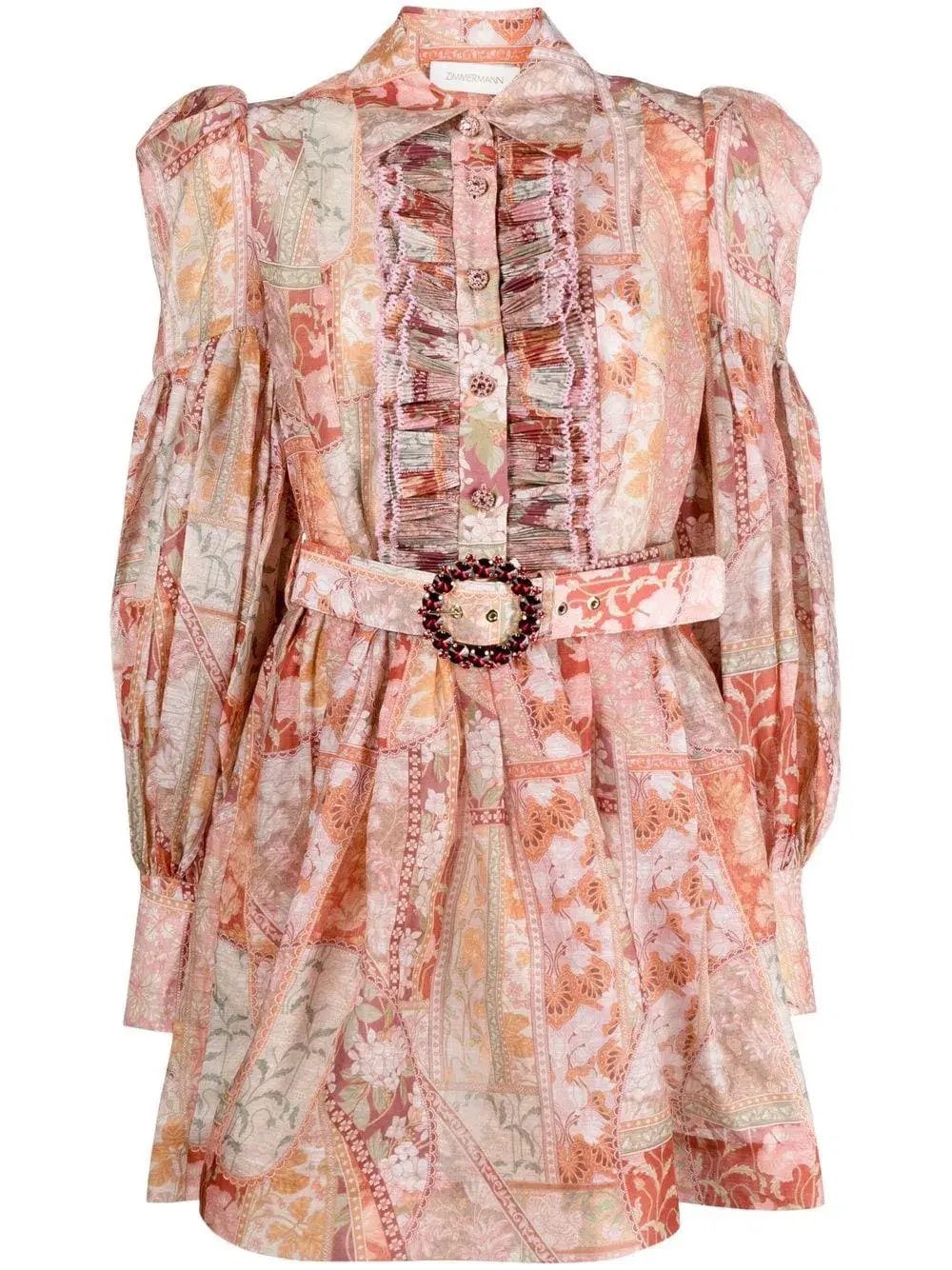 Zimmermann Kaleidoscope Tuxedo Frill Mini Dress Red Swirl Floral Size 0/Au 8 photo 6
