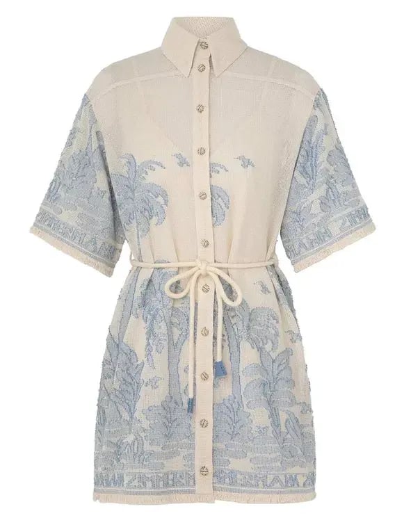 Zimmermann Ottie Palm Mini Dress Cream Blue Size 0/ AU 8 photo 4