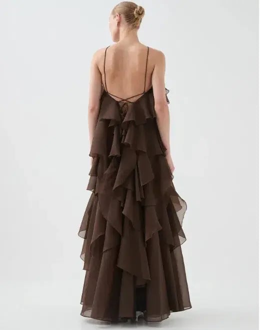 Aje Pandorea Layered Maxi Dress Carob Size AU 14 photo 4