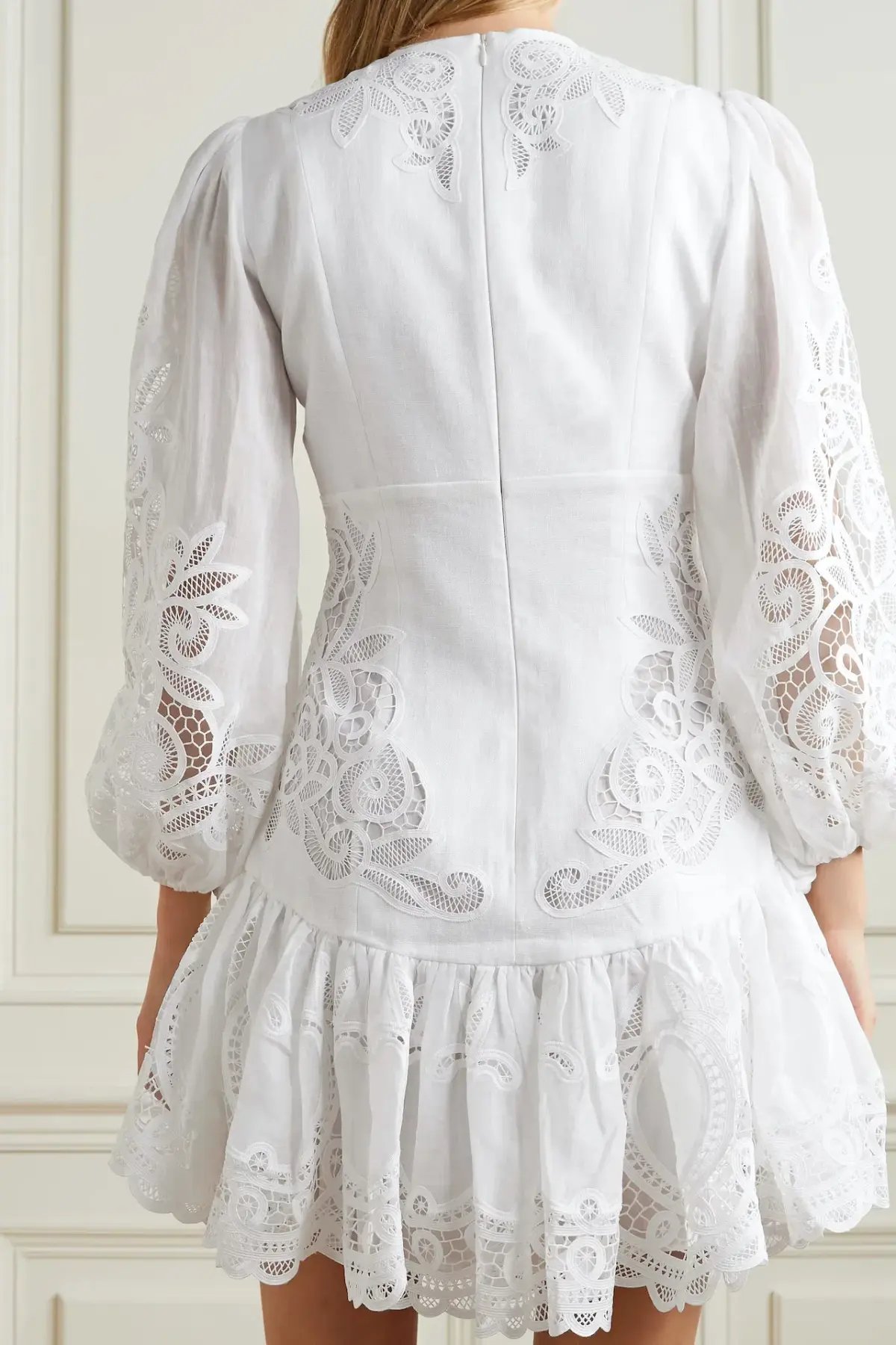 Zimmermann Mae Guipure Lace Trimmed Mini Dress Ivory Size 1 photo 2