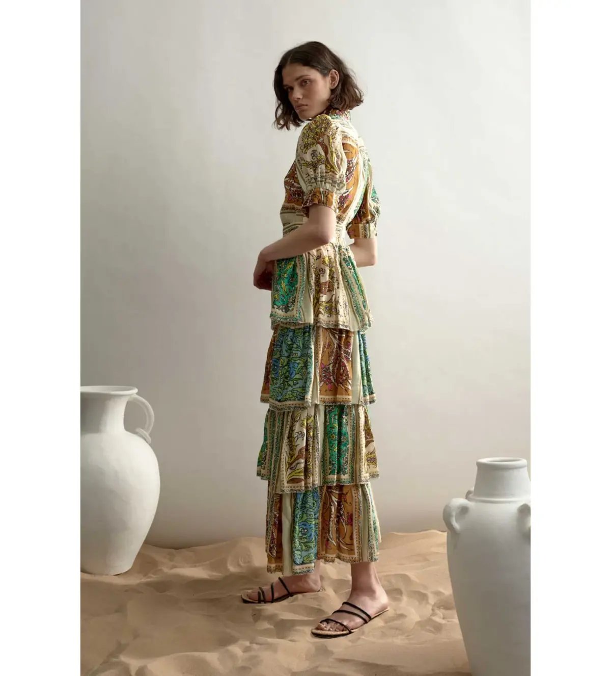 Alemais Delphine Tiered Midi Dress Multi Floral Size AU 10 photo 3