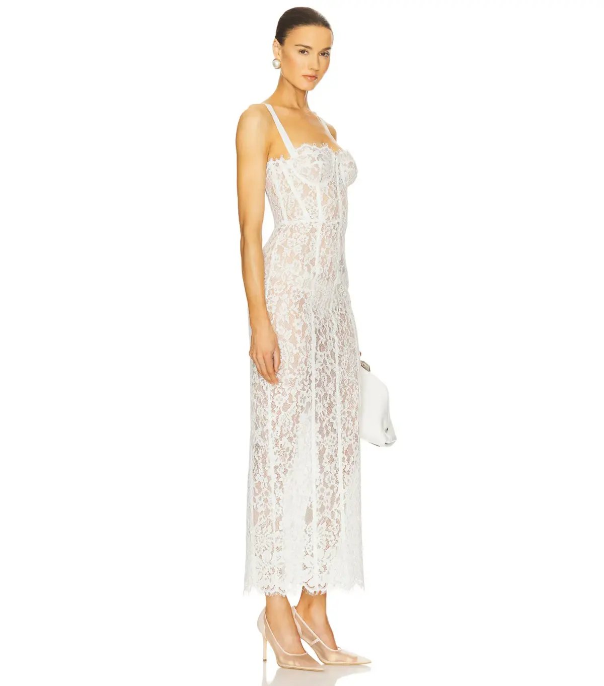 Helsa The Lace Column Midi Dress White Size 8/S photo 3