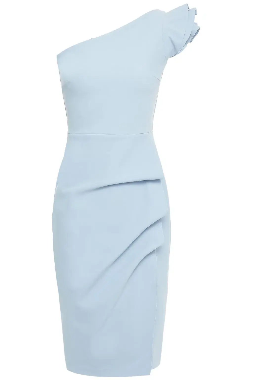 Chiara Boni La Petite Robe Civia One-shoulder Wrap-effect Ruffled Scuba Dress Light Blue Size AU 10 photo 3