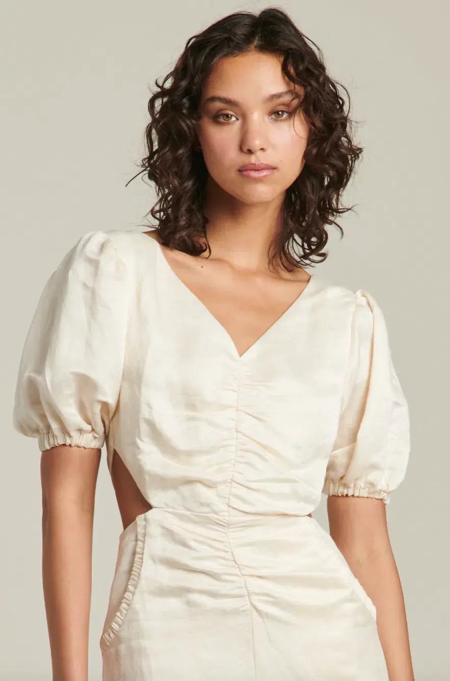 Ginia Indienne Silk Linen Midi Dress White Size 10 photo 4