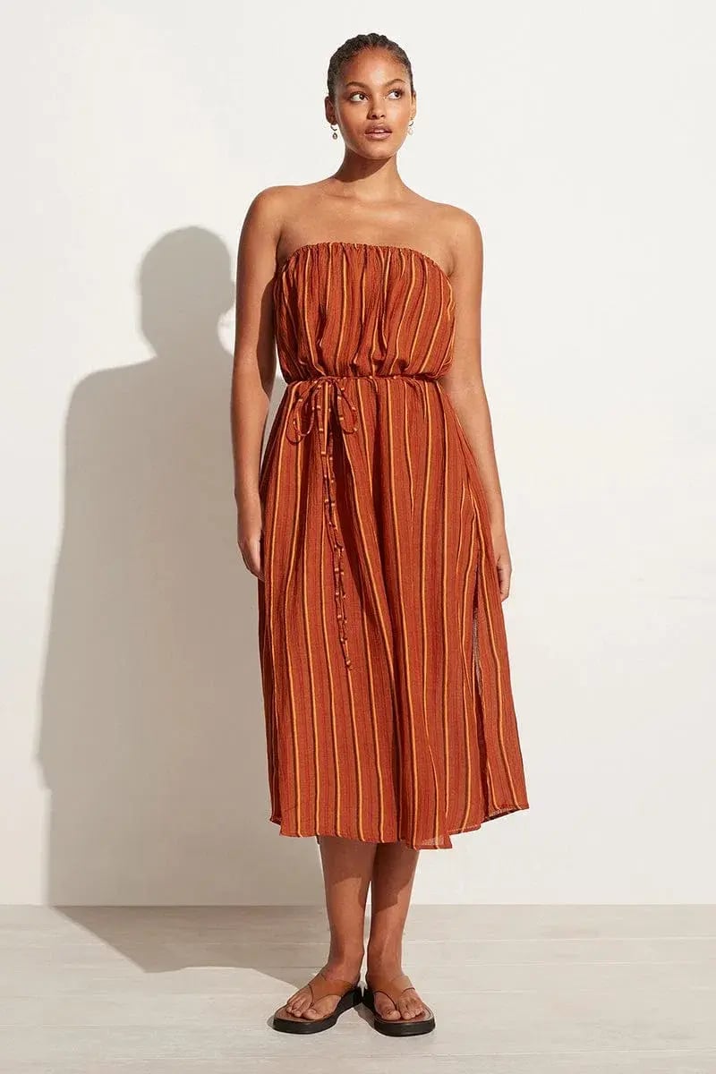 Faithfull The Brand Luannah Midi Dress Aria Stripe Size 8 photo 2