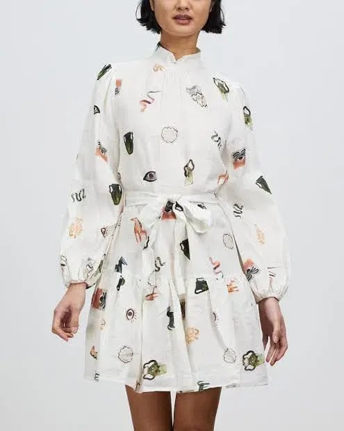 Alemais Hera Mini Dress Print White Size AU 6 photo 4