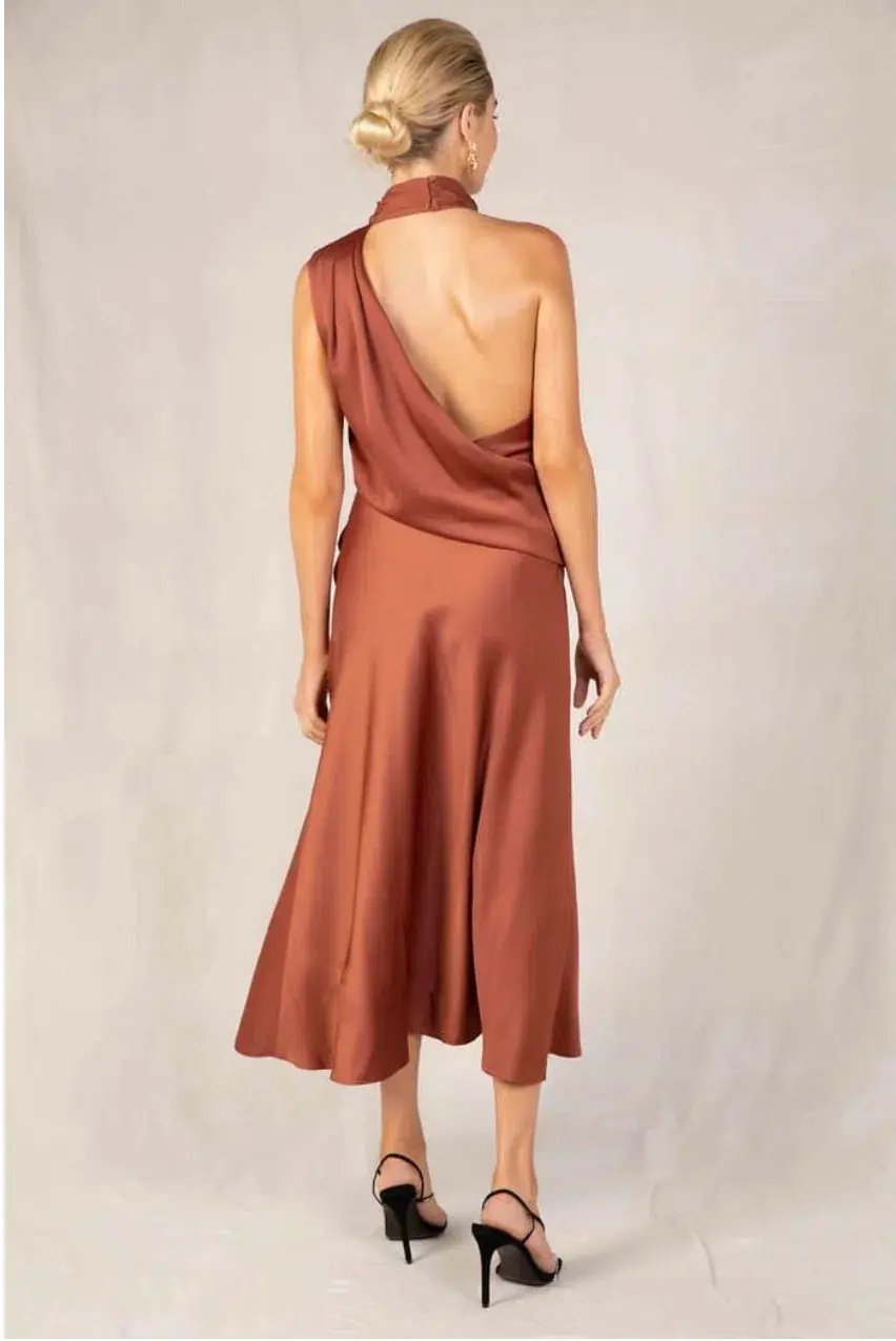 Misha Robbia Midi Dress Copper Brown Size 10/M photo 2