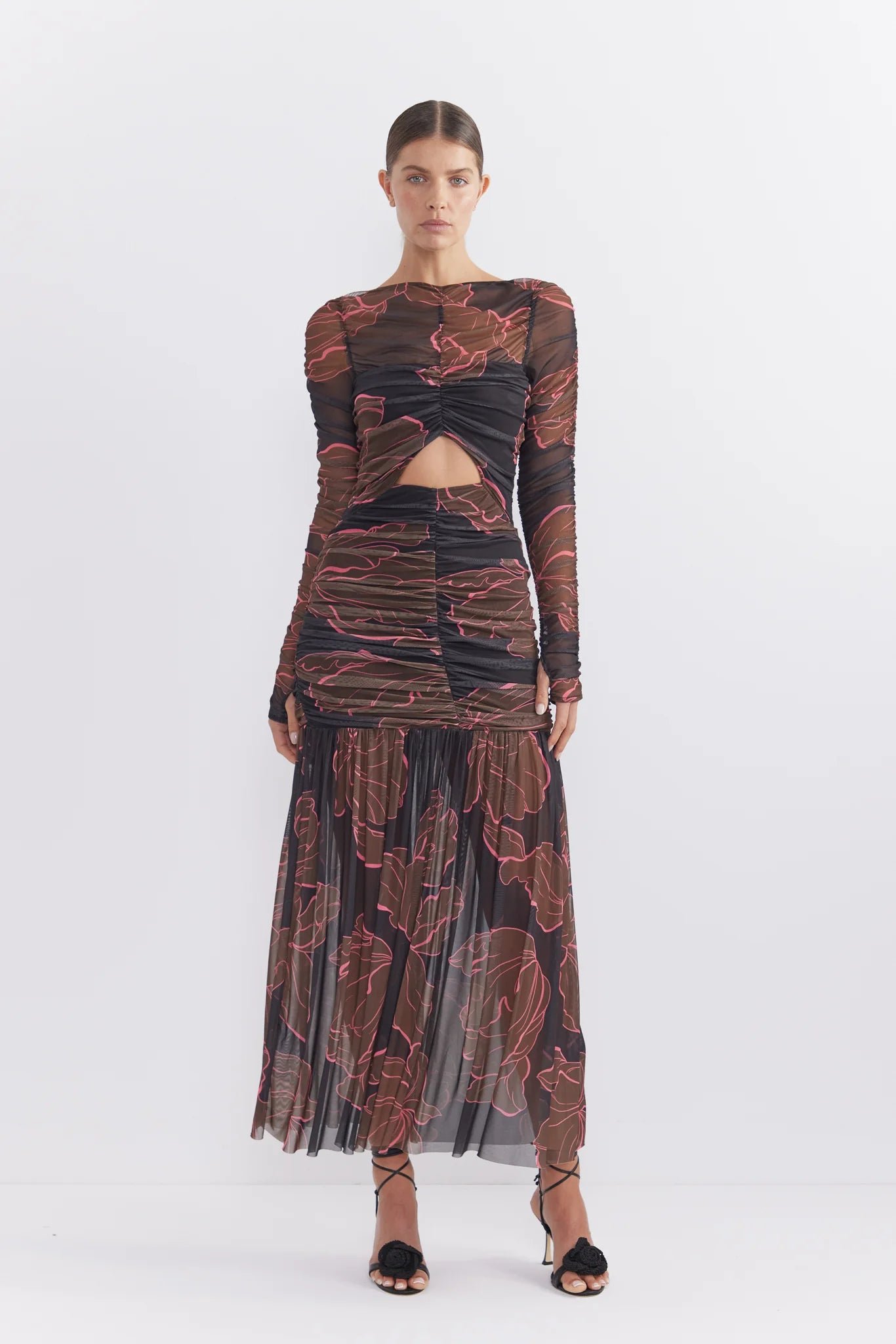 PASDUCHAS ROSETTA HOURGLASS MIDI - DARK FLORAL photo 3
